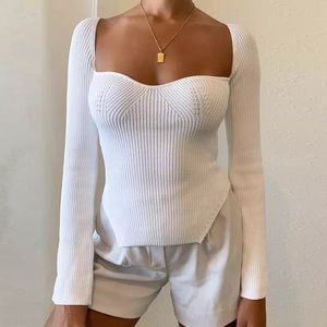 White V neck Sweater Sexy Knitted